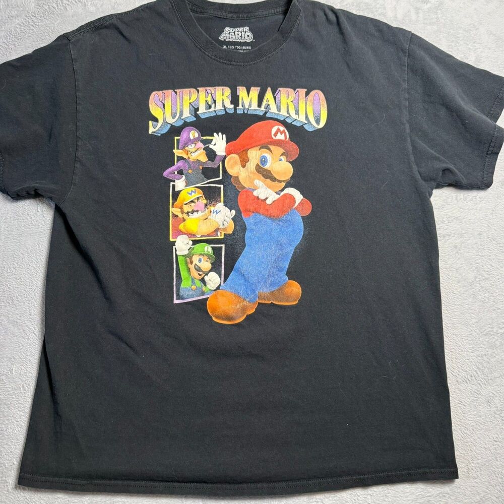 Nintendo Super Mario Cartoon Mens Graphic T-Shirt Black Tee Size XL